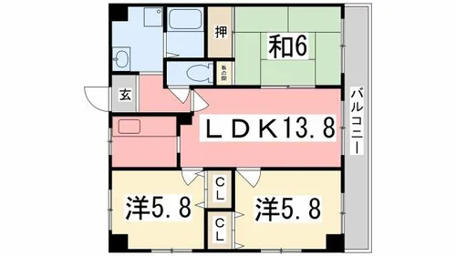 ハピネス仁豊野【306号室】の間取り