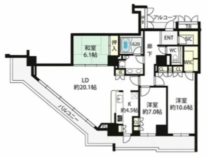 アップルタワー大阪谷町【2804号室】の間取り