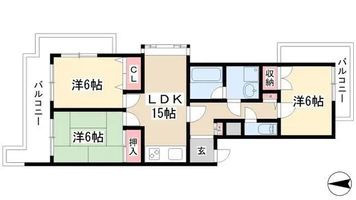 グリーンヒル音聞【3A号室】の間取り