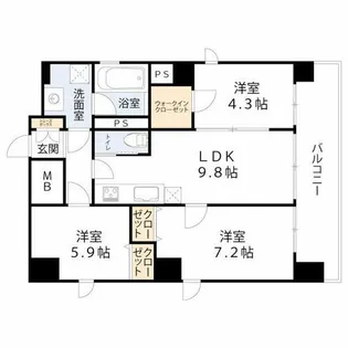 OSAKA CASTEL SHIRAHAMA PREMIER【9階】の間取り