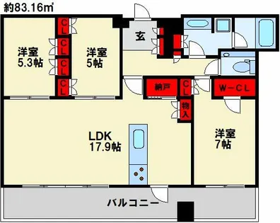福岡県北九州市小倉北区京町3丁目【マンション】の間取り