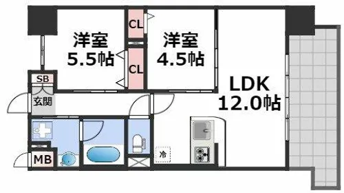 グレースリバー中之島【2階】の間取り