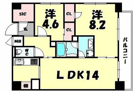 KDX堺筋本町レジデンス【1403号室】の間取り