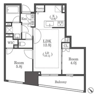 レーベン福岡天神ONE TOWER707【7階】の間取り