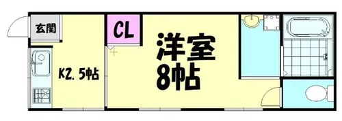 鶴原ワンルームマンション【2階】の間取り