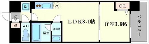 アーバネックス難波WEST【1208号室】の間取り