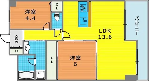 ワコーレグランディール御旅【6階】の間取り
