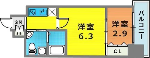 アドバンス三宮ラシュレ【4階】の間取り