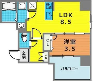 ディアレイシャス湊川公園【2階】の間取り