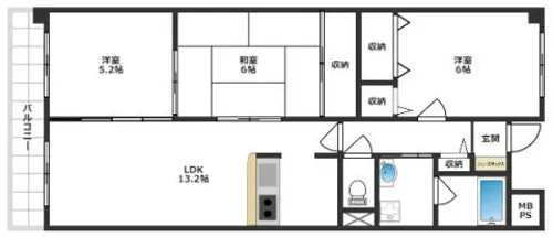 グリーンヒルズ高槻【305号室】の間取り