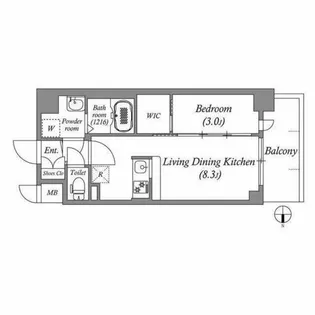 MAXIV CROS 江坂【0416号室】の間取り