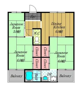ビレッジハウス加賀田1号棟【305号室】の間取り