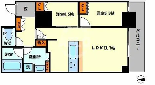 プレミストタワー靭本町【8階】の間取り