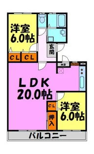 アンシャンテ川西【402号室】の間取り