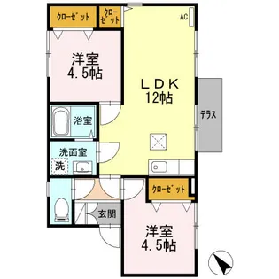 レークハイツちぼり【101号室】の間取り
