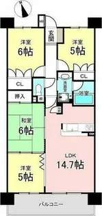 ファミリアーレ赤坪公園【6階】の間取り