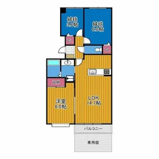 ヒルズ金剛寺池壱番館B棟【1階】の間取り