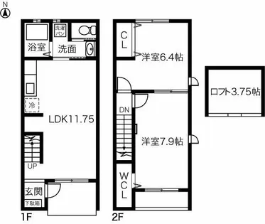 愛知県岡崎市門前町【テラスハウス】の間取り