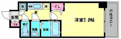 レジュールアッシュ難波MINAMI-Ⅱ【7階】の間取り