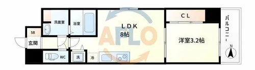 フロンティアタワー九条Ⅲ【8階】の間取り