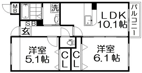 アネックス北中振【3階】の間取り