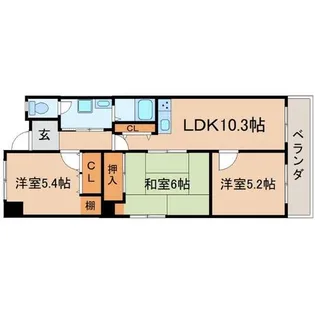 武庫之荘カシノハイツ【3階】の間取り