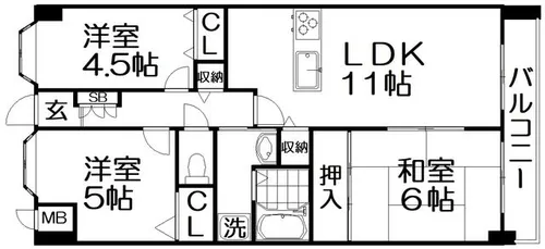 アルカディア枚方【3階】の間取り