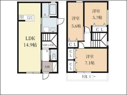 京都府宇治市広野町尖山【テラスハウス】の間取り