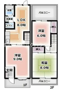大阪府守口市佐太中町6丁目【テラスハウス】の間取り