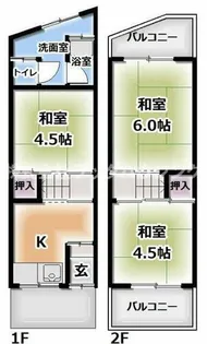 大阪府守口市金田町3丁目【テラスハウス】の間取り