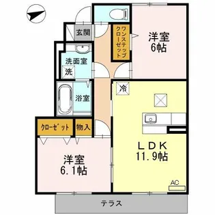 セジュール小川【105号室】の間取り