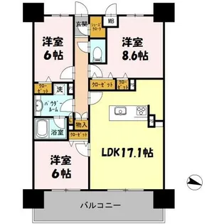 ロイヤルパークスERささしま【9階】の間取り