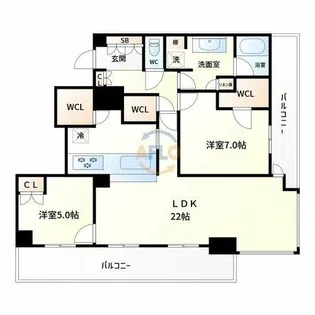 シティタワー堀江【22階】の間取り