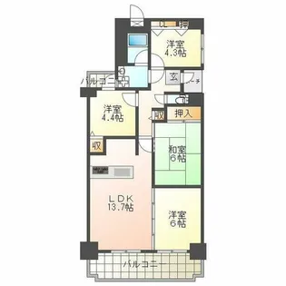 パームスクェアジェームス山【8階】の間取り