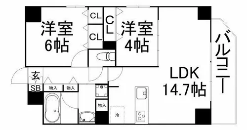 デレクト・ビュー上町台【3階】の間取り