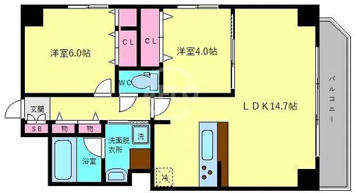 デレクト・ビュー上町台【3階】の間取り