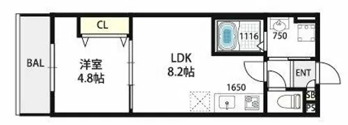 ロイヤルハイツ俊徳道【105号室】の間取り