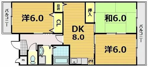 「ネオグランドール伏見」【2階】の間取り