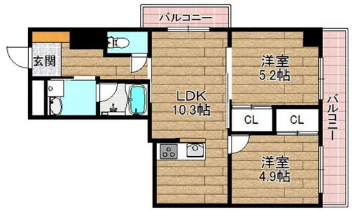 山崎マンション16高槻芥川【401号室】の間取り