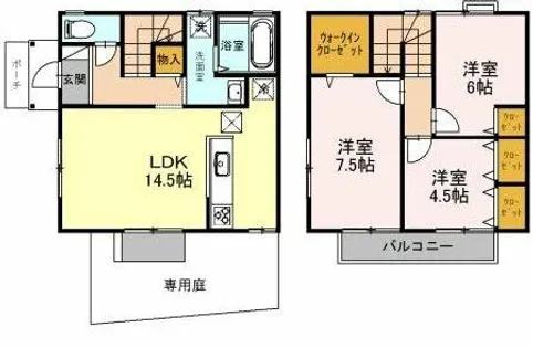 兵庫県三木市緑が丘町本町1丁目【テラスハウス】の間取り