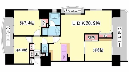 リベール姫路駅南Ⅰ【703号室】の間取り