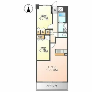 ソーラスフロント富船【1階】の間取り