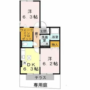 プルーニア天美 A棟【1階】の間取り