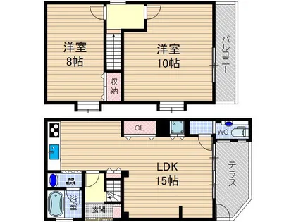 大阪府茨木市大手町【テラスハウス】の間取り