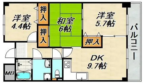 グリーンコート若草【4階】の間取り