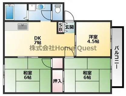 グリーンコート弥刀B棟【1階】の間取り