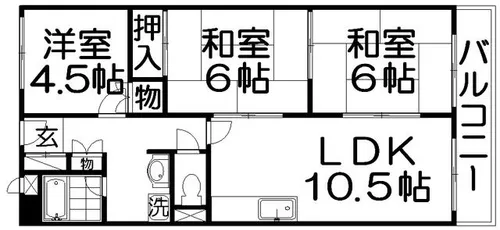 宮之阪ハイツ弐番館【6階】の間取り