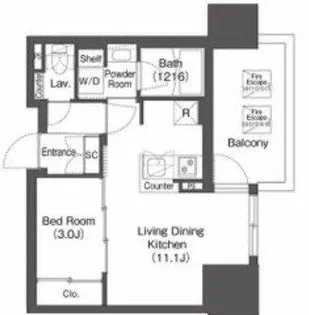 コンフォリアリヴ本町WESTQ【15階】の間取り