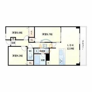 インプルーブ緑地公園【9階】の間取り