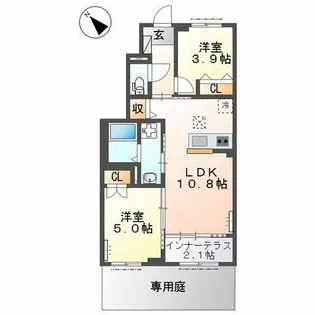 メゾン・テ・ヴェール【1階】の間取り